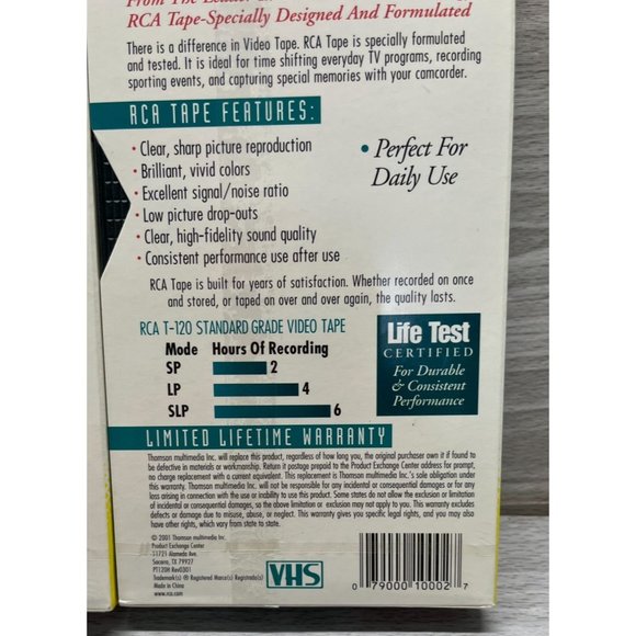 RCA 6 Hour VHS Video Tape T-120h Standard Grade Lot of 2 Blank New Sealed - Picture 6 of 6